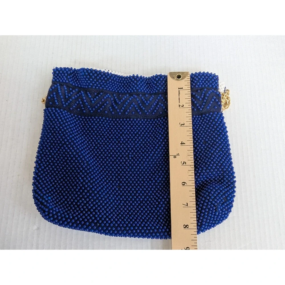 Vintage Reversible Beaded Blue & White Retro Hippie Bag Purse Drawstring Cinch